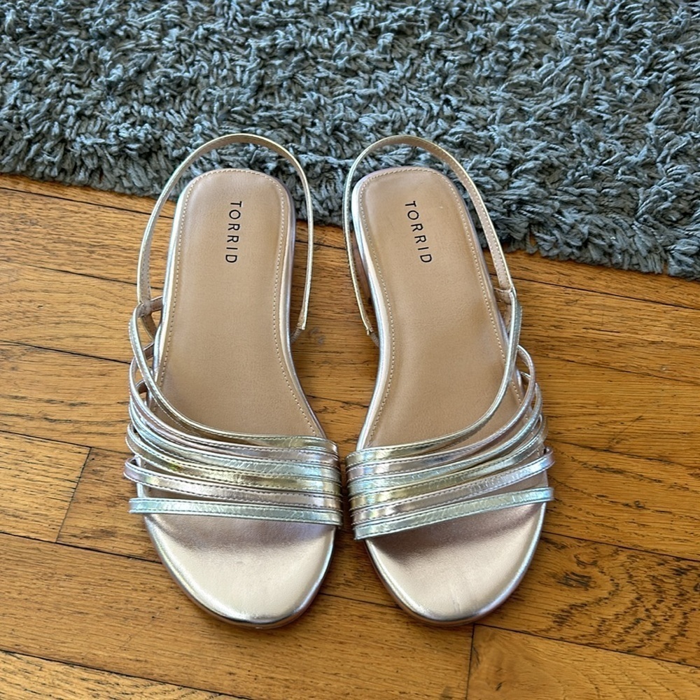 TORRID Rose Gold Faux Leather Slingback Low Flats Heeled Sandal Size 8W